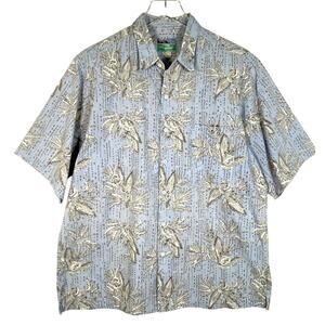 Reyn Spooner Men's Hawaiian Button Down Shirt L Blue Tan Dessert Flower Tropical